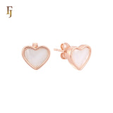 Wide Heart shaped of Black or White Onyx 14K Gold, Rose Gold Stud Earrings