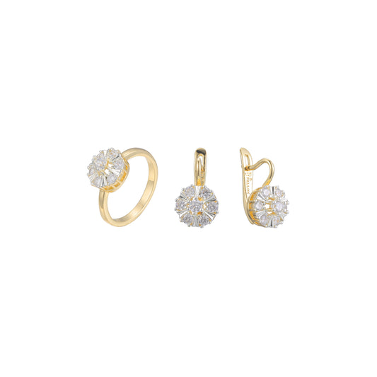 Juego de racimo de flores de siete piedras en dos tonos de Oro 14K