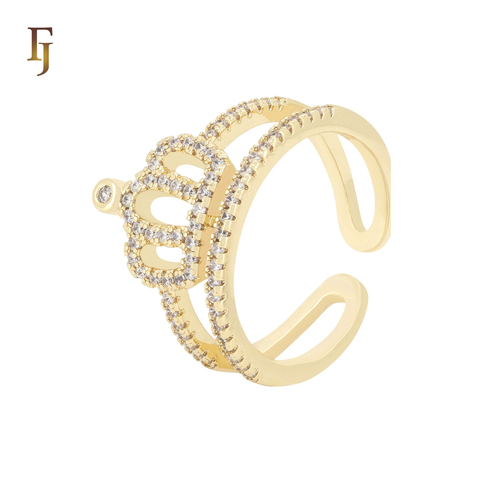 Cluster white CZs resizable crown 14K Gold Rings