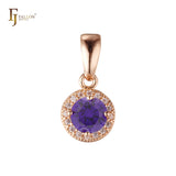 Solitaire halo colorful CZs 14K Gold, Rose Gold pendant