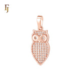 Owl Eagle of white CZs Paved 14K Gold, Rose Gold Animal Pendant
