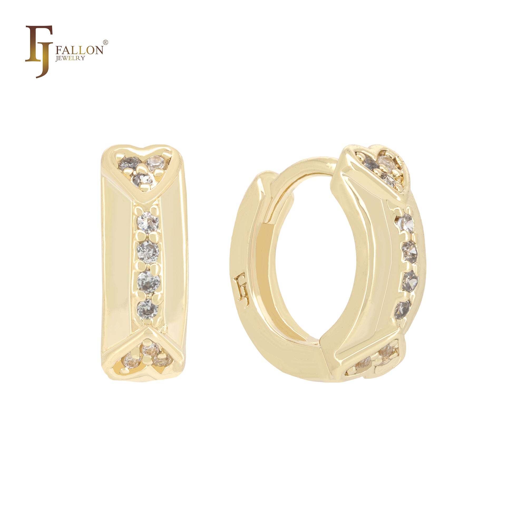 Doppeltes Herz aus weißen Zirkonia 14 Karat Gold Huggie Ohrringe Huggies