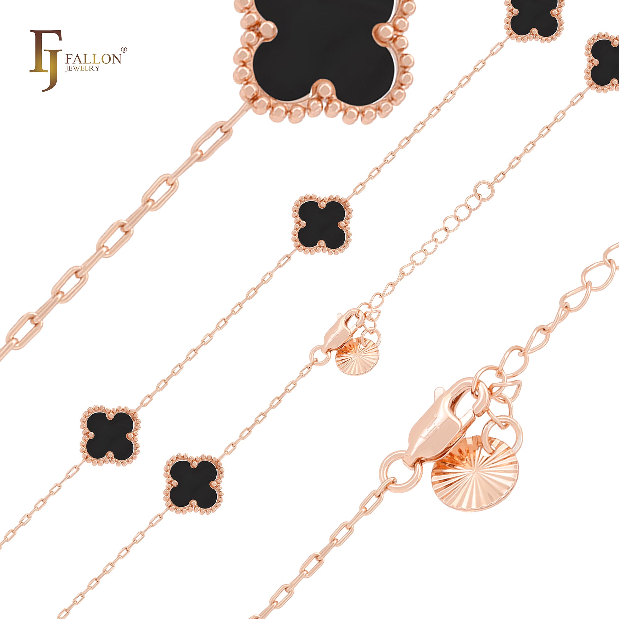 Pure white or black lucky Clover shape Rose Gold paperclip link braclets or chain