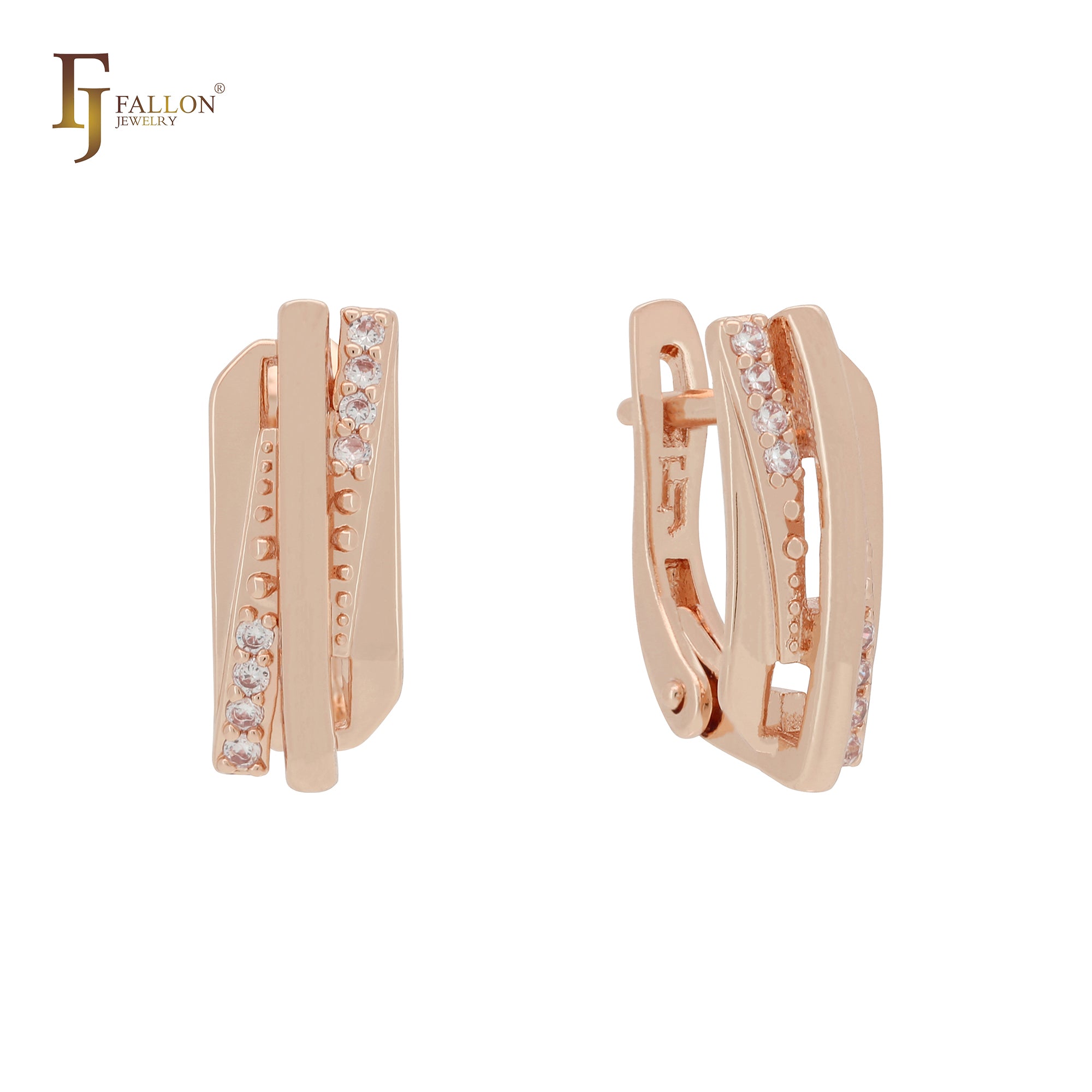 Geometric designed 14K Gold, Rose Gold Russian Lock earrings