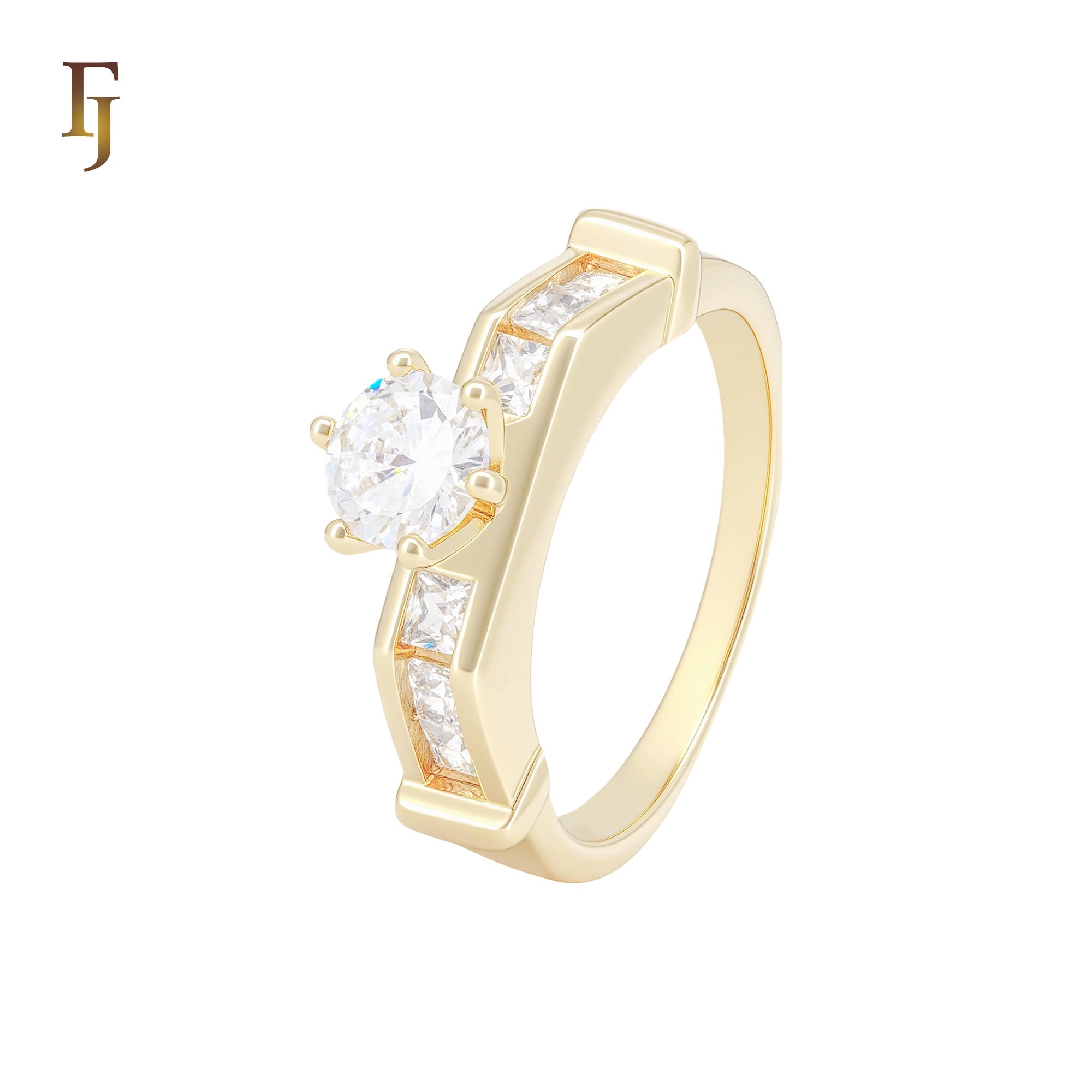 Solitaire White CZs Baguette 14K Gold Wedding Set Rings