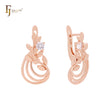 Triple rows of branches and leaves white CZ Rose Gold Russian Lock Earrings