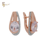 Solitaire oval white CZ Rose Gold Russian Lock Earrings
