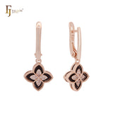 🔥 Black and white layered clover 14K Gold, Rose Gold Russian Lock Earrings