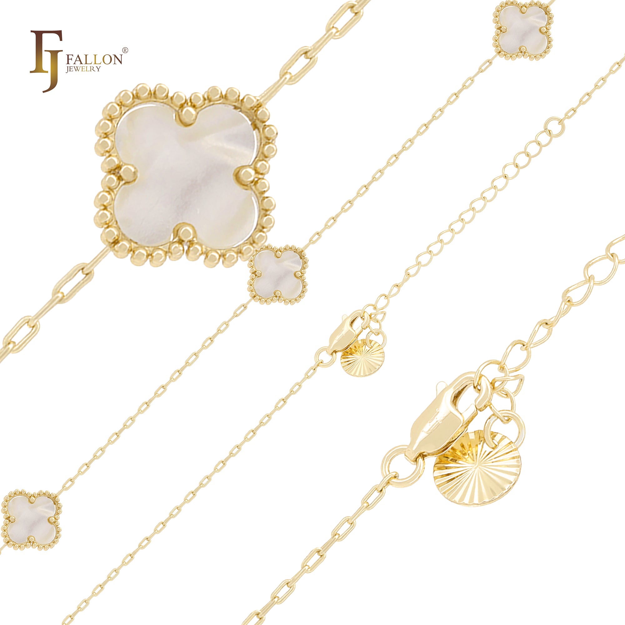 Pure white or black lucky Clover shape Rose Gold paperclip link braclets or chain
