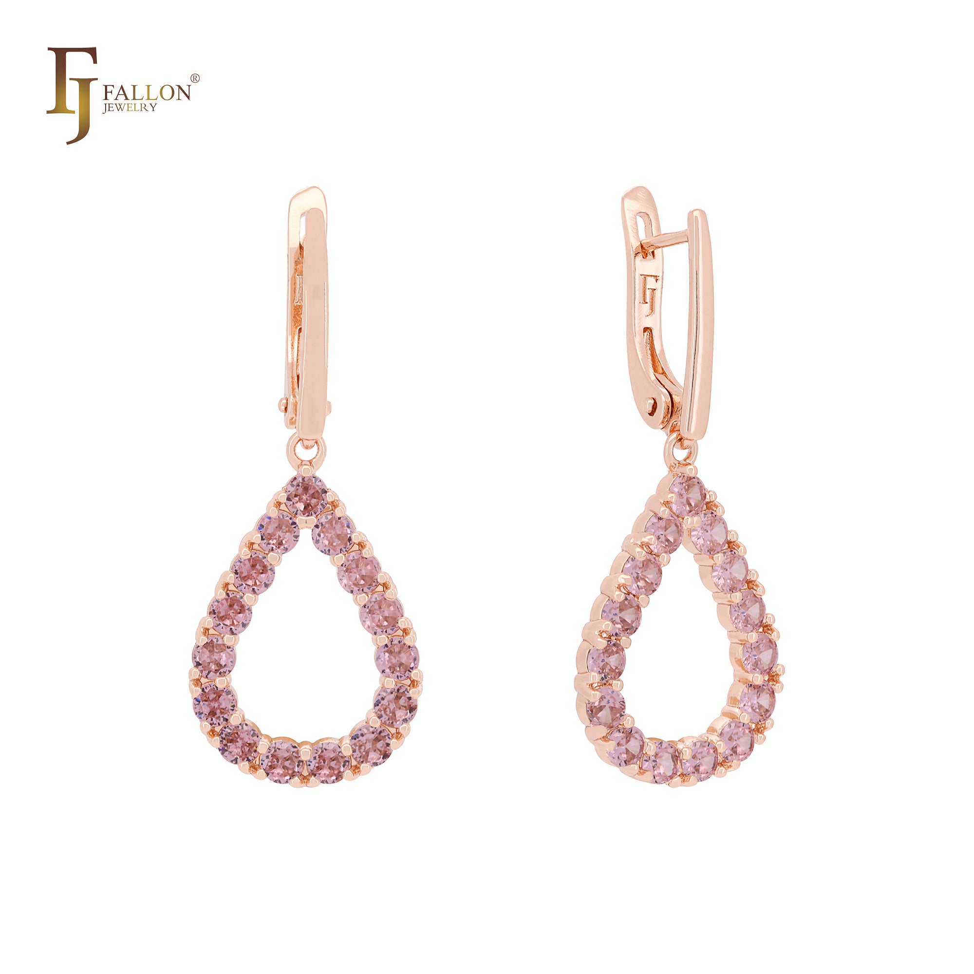 Cluster Halo colorful rounded CZ Teardrop shaped Rose Gold Clip-On Earrings