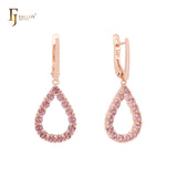 Cluster Halo colorful rounded CZ Teardrop shaped Rose Gold Clip-On Earrings
