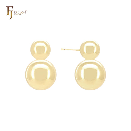 Double beads 14K Gold, Rose Gold, White Gold Stud Earrings