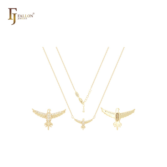 Eagle flying with white CZs 14K Gold, Rose Gold Necklace