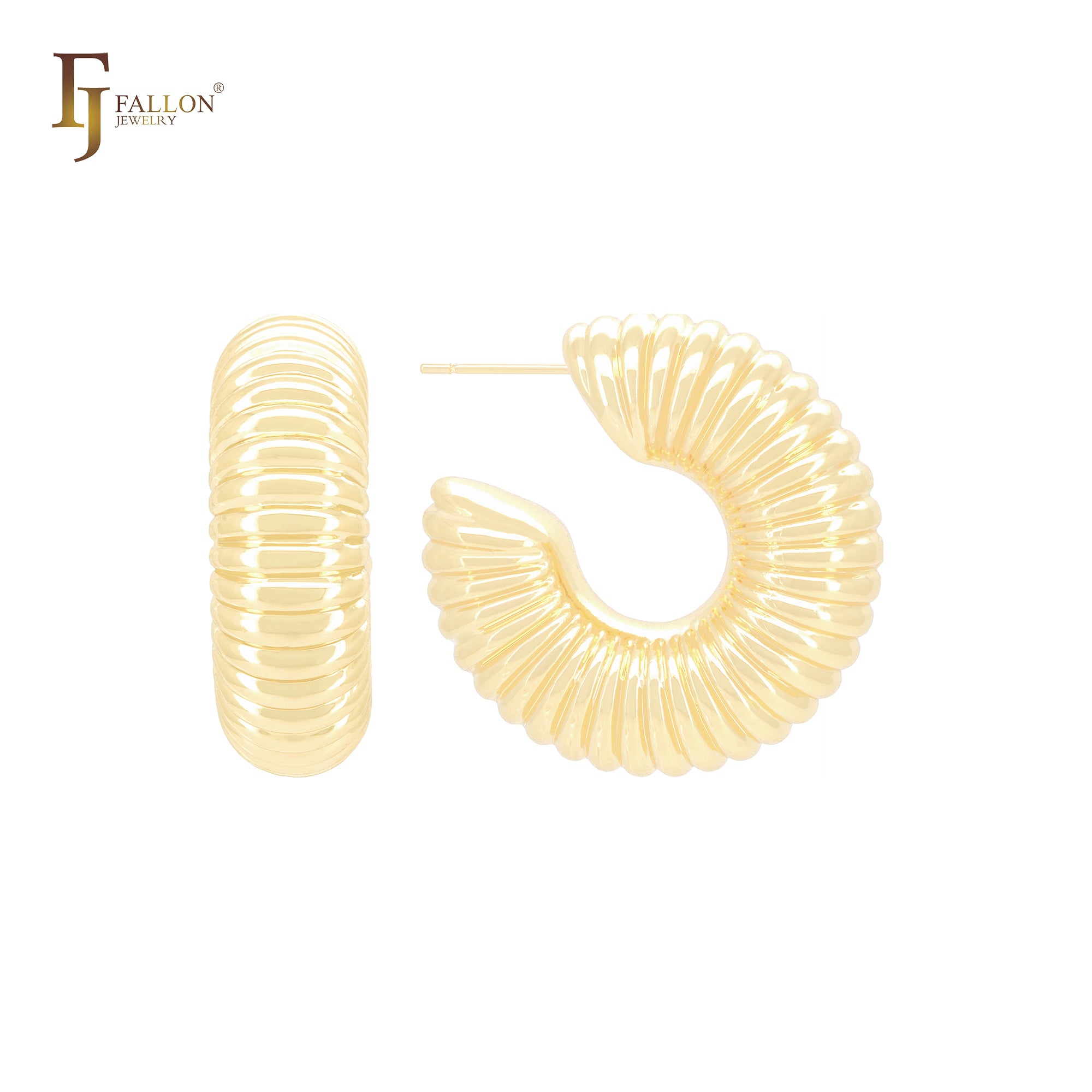 Pendientes de aro entrelazados con forma de C y concha apilable en oro de 14 quilates, oro rosa y oro blanco.