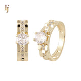 Double Tooth edged white CZs 14K Gold, Rose Gold Wedding Set Rings Engagement and Band