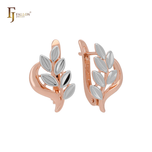 Luxurious leaves of silver Rose Gold two tone Clip-On Earrings