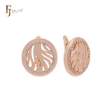 Halo slashes branches paved white CZs Rose Gold Russian Lock Earrings
