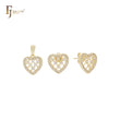Petit tiny Net Cluster weiße CZs Herzform 14K Gold Schmuckset mit Anhänger und Ohrstecker