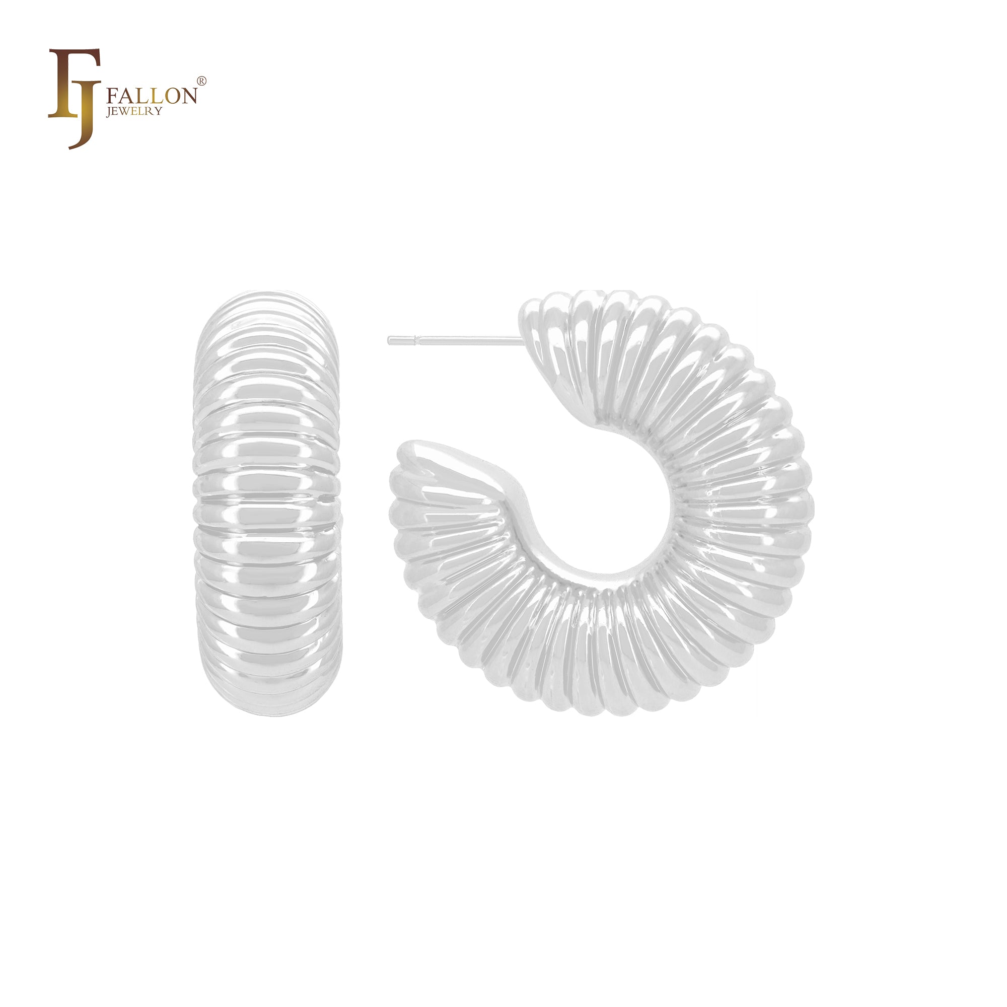 Interlocking stacking shell shape C Hoop 14K Gold, Rose Gold, White Gold Stud Earrings