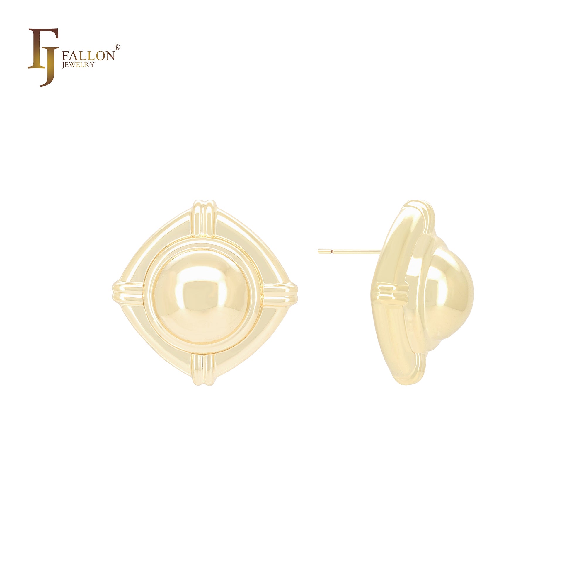 Brincos de pino em formato de caracol em formato de losango oval em ouro 14K, ouro rosa e ouro branco