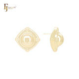 Brincos de pino em formato de caracol em formato de losango oval em ouro 14K, ouro rosa e ouro branco