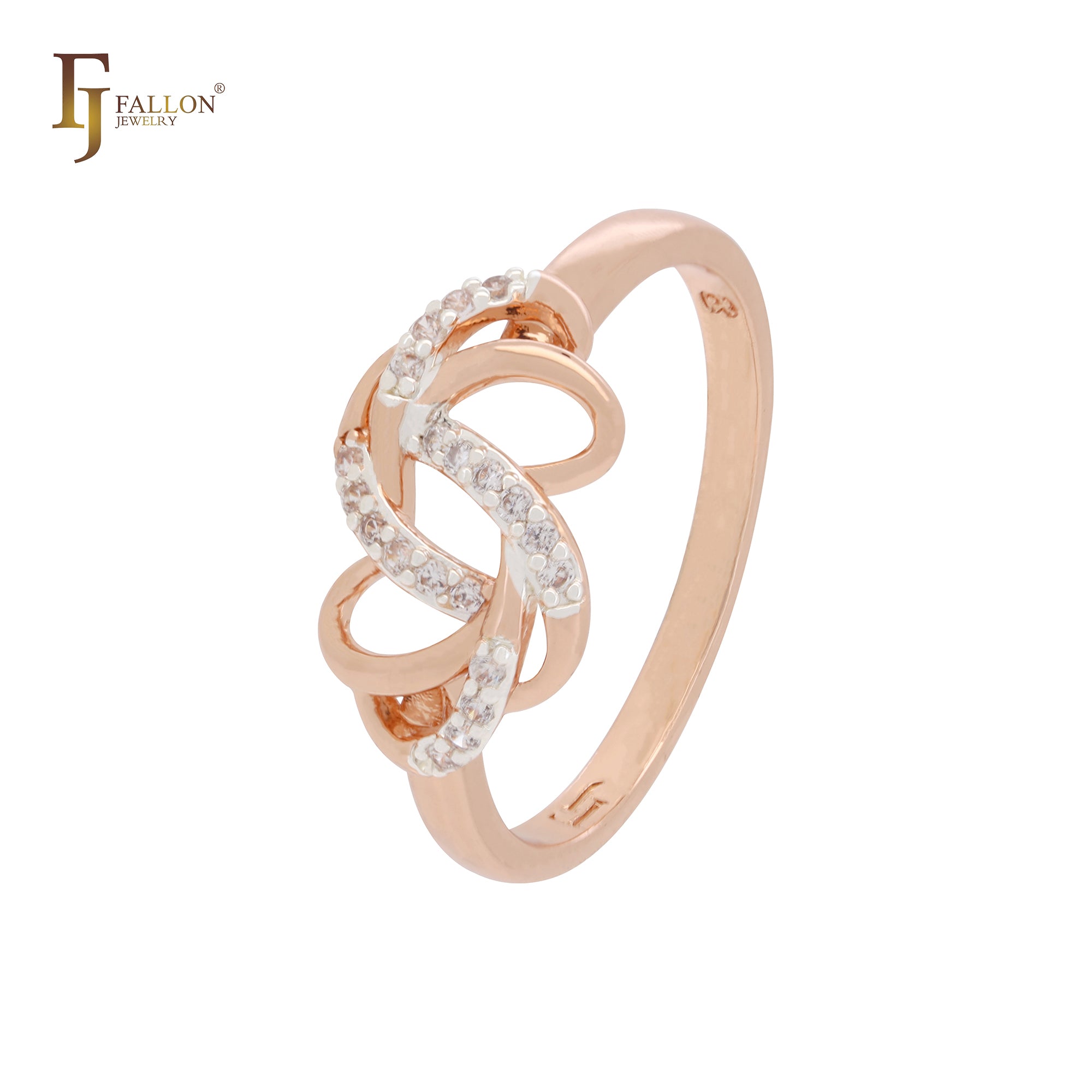Ineinandergreifende zweifarbige Moderinge aus Roségold mit Spinning Ribbons
