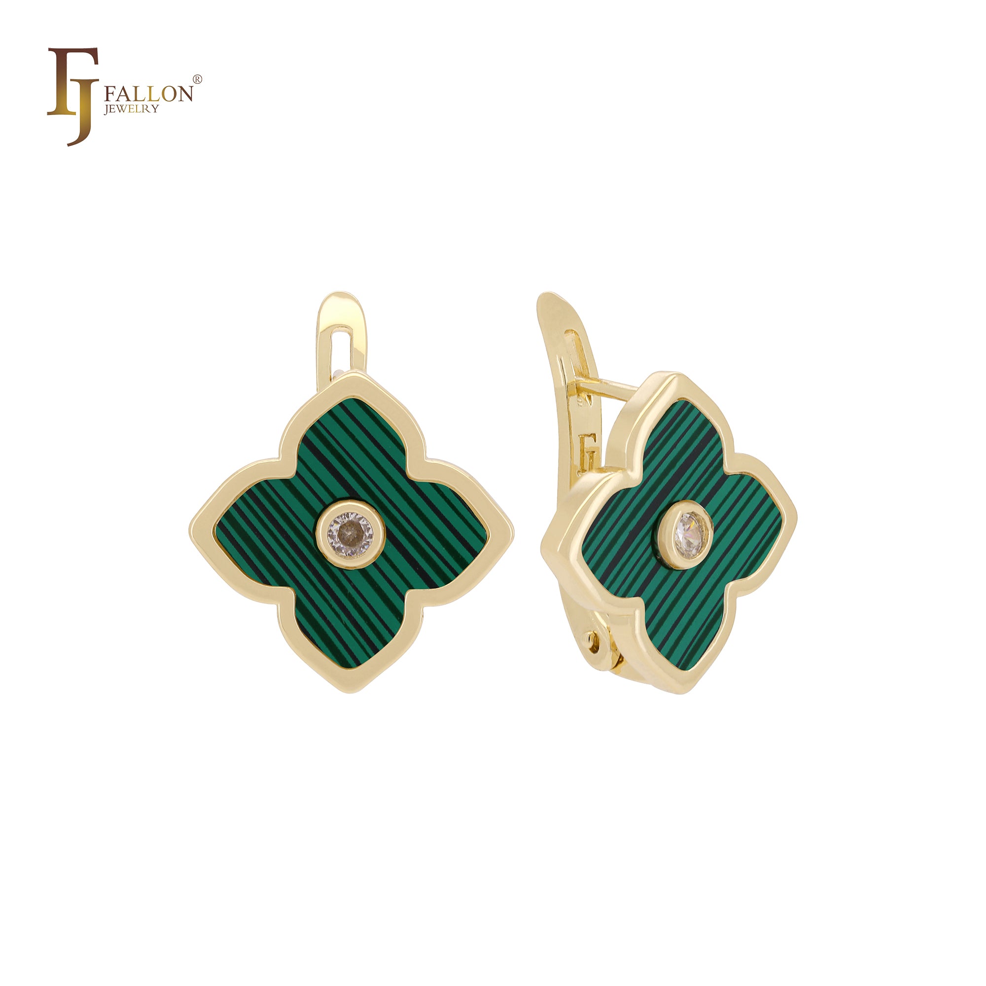 🔥 Lotus lucky white or black colorful clover Rose Gold Russian Lock Earrings