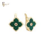 🔥 Lotus lucky white or black colorful clover Rose Gold Russian Lock Earrings