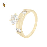 Big Cluster White CZs 14K Gold Wedding Set Rings