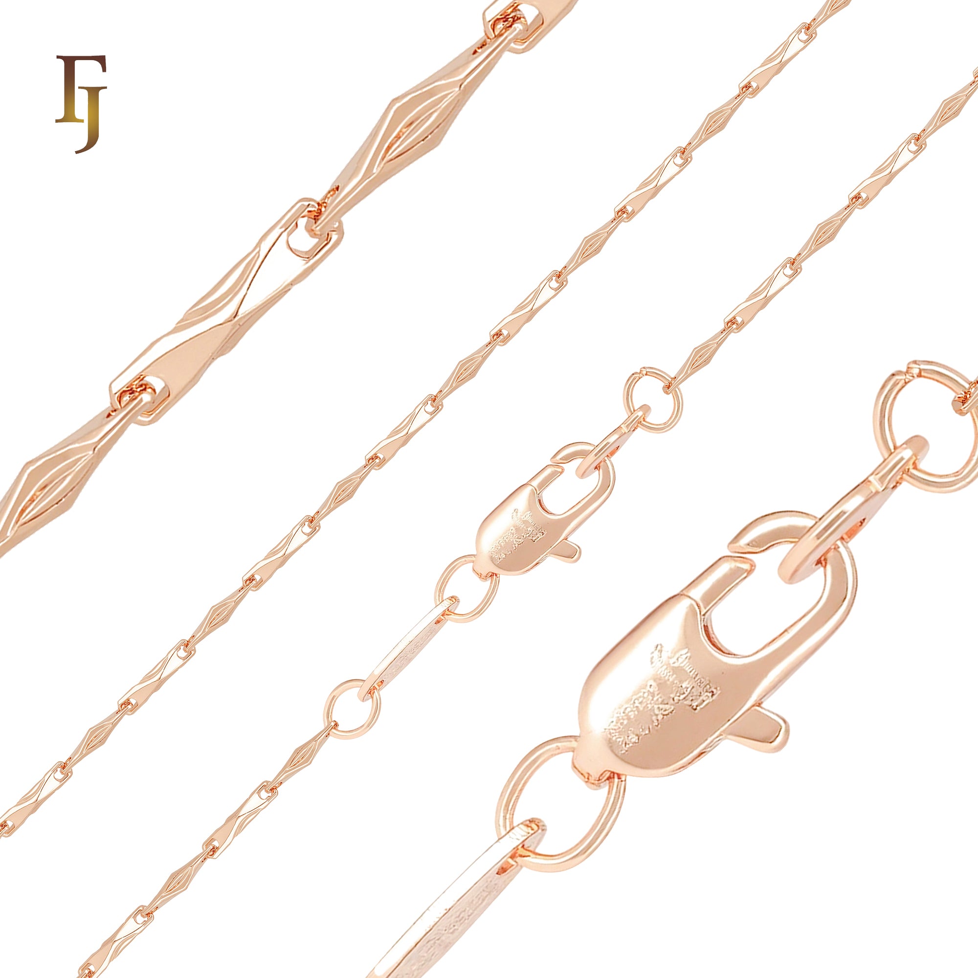Rhombus textured Long Candy link 14K Gold, Rose Gold Fancy Link ChaiRhon