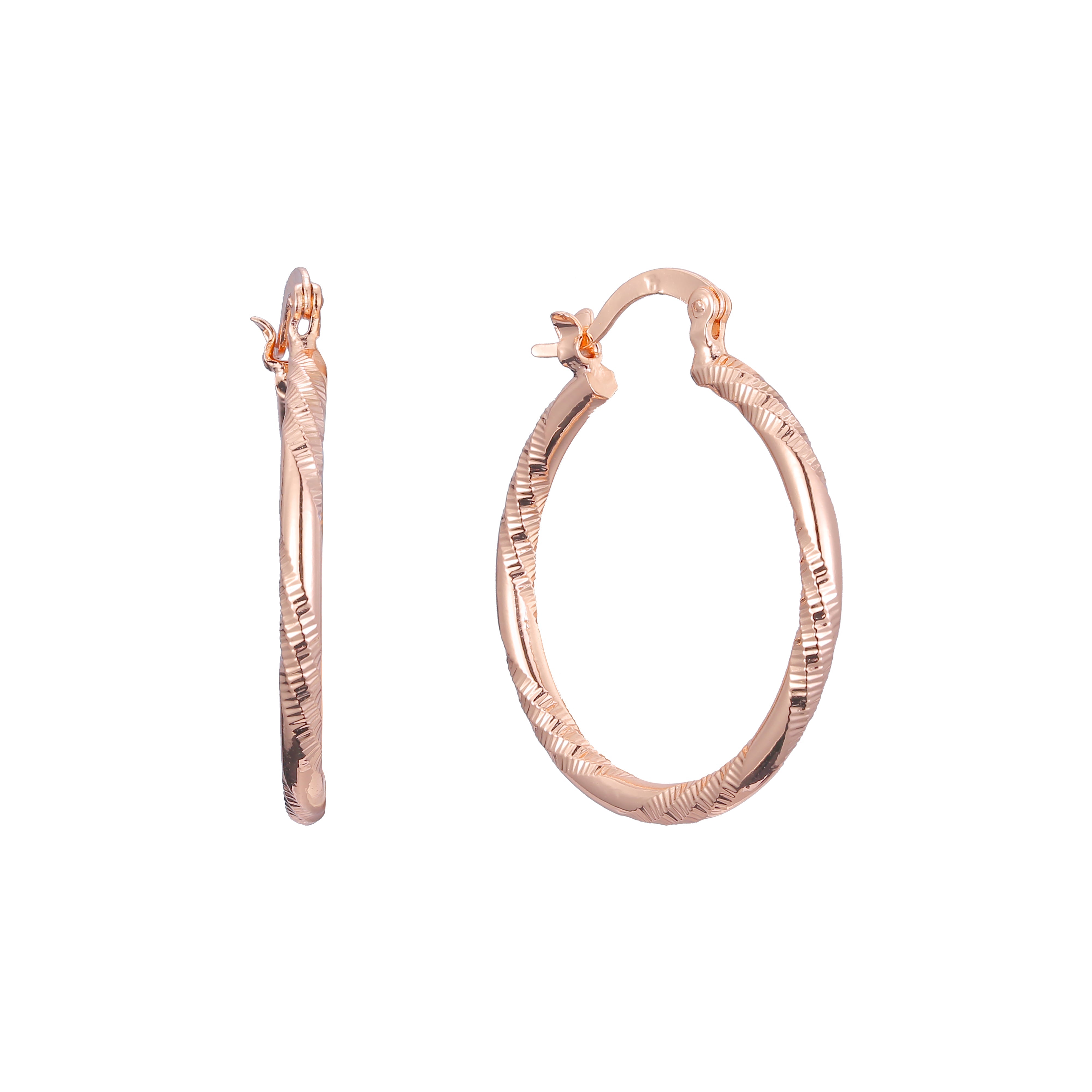 Brincos de argola em ouro 14K texturizado e ouro rosa