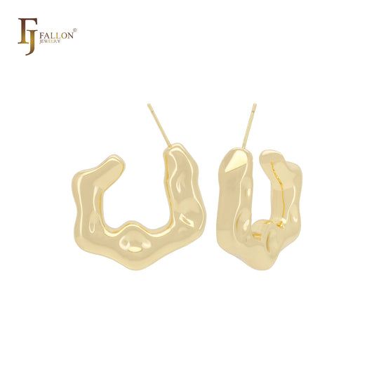 Pendientes de aro con forma de estrella irregular en forma de C en oro de 14 quilates, oro rosa y oro blanco.