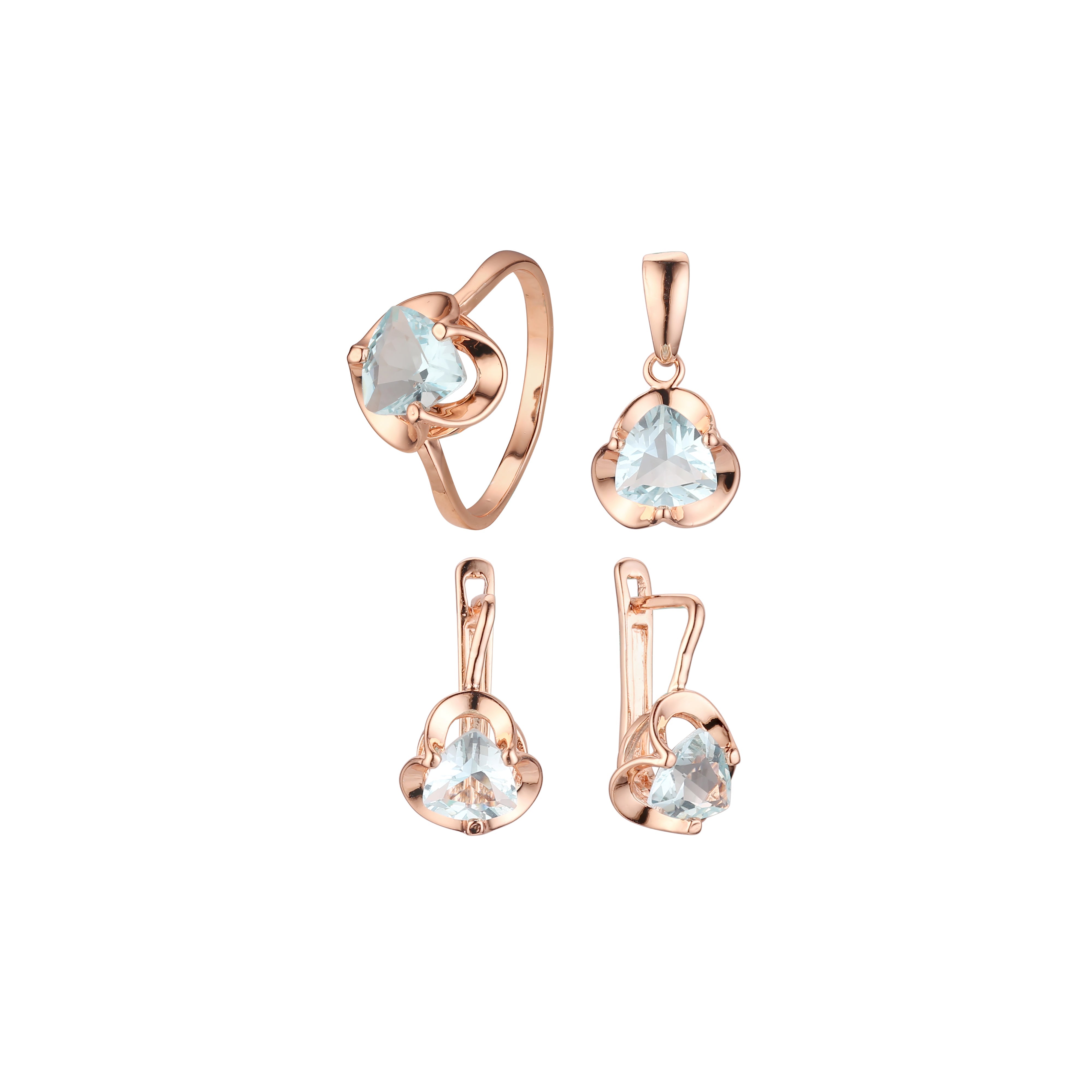 Rose Gold solitaire triangular CZ set
