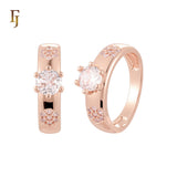 Triple Flowers white CZs 14K Gold, Rose Gold Wedding Set Rings