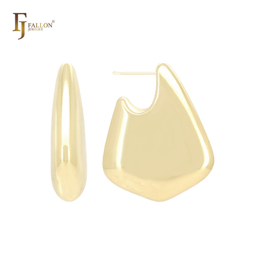 Pendientes de botón geométricos brillantes con muescas de péndulo en oro de 14 quilates, oro rosa y oro blanco.