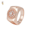 Rounded Circle White CZs Rose Gold Signet Men's Rings