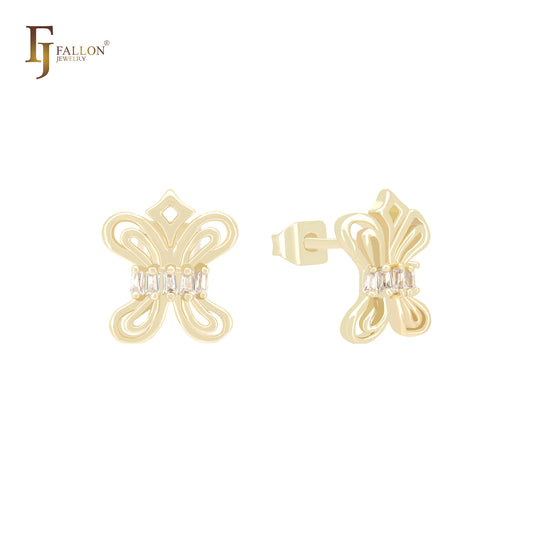 Skiry Crown of Baguette Cluster White CZs 14K Gold Stud Earrings