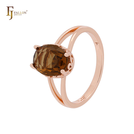 Clawed Solitaire Coffee CZ Oval Rose Gold Clip-On Earrings
