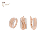 Conjunto de joias em dois tons com anéis e faixas largas com zircônias brancas pavimentadas nas laterais em ouro rosa