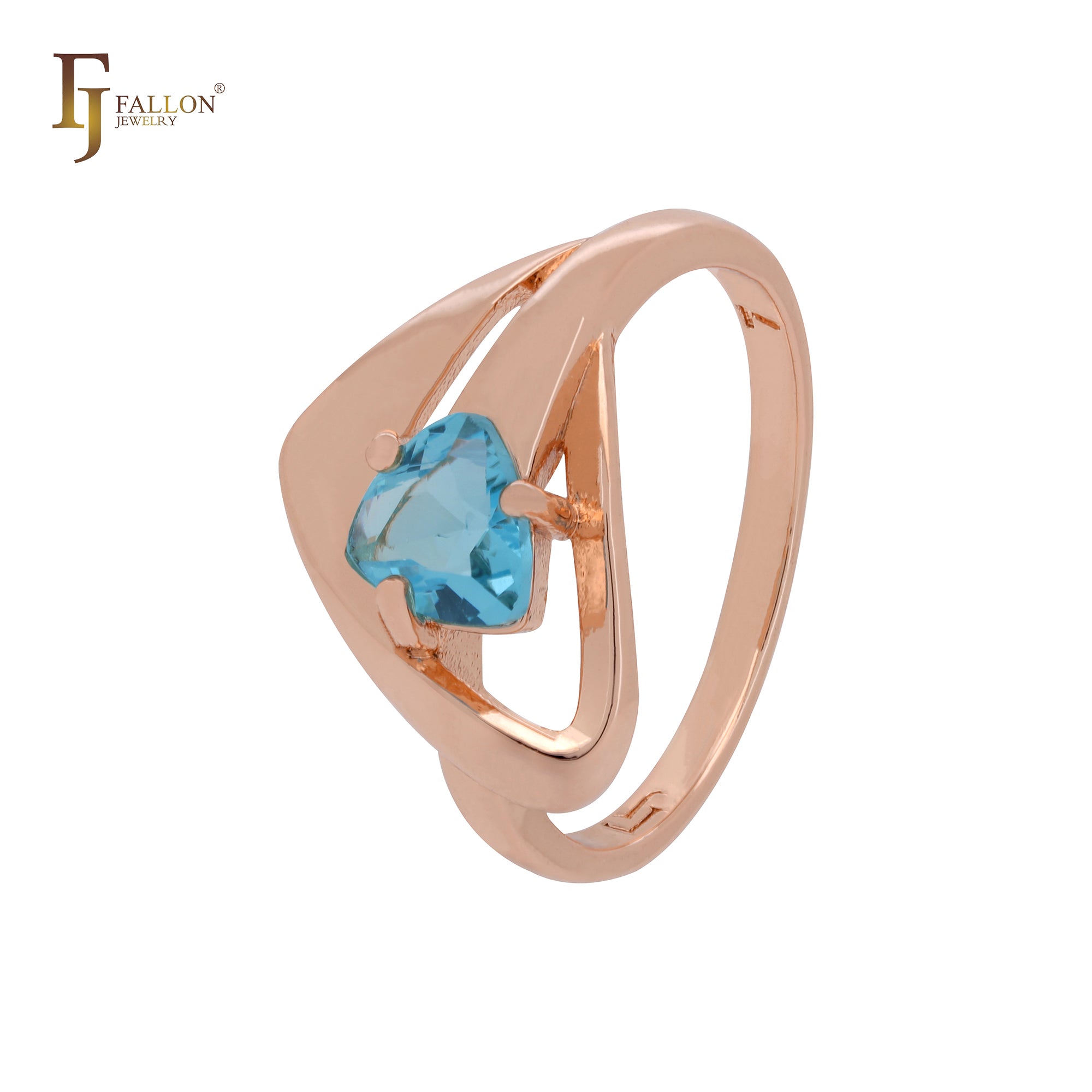 Dreieckiger geometrischer Solitär-Modering mit dreieckigem Schliff, seeblau, Zirkonia, Roségold