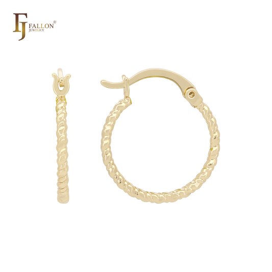 Brincos de argola em ouro 14K, ouro rosa, com textura de corda alternativa arredondada