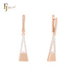 Double Triangular pendulum of white CZs Rose Gold Russian Lock Earrings