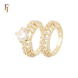 Thousand parallel bands of white CZs 14K Gold, Rose Gold Wedding Set Rings Engagement and Band