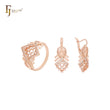 Elegantes Schmuckset aus 14 Karat Gold und Roségold mit weißen Zirkoniasteinen und Ringen