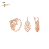 Elegantes Schmuckset aus 14 Karat Gold und Roségold mit weißen Zirkoniasteinen und Ringen