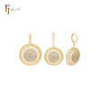 Kreisförmiges weißes Zirkonia-Cluster-Schmuckset aus 14 Karat Gold mit Anhänger