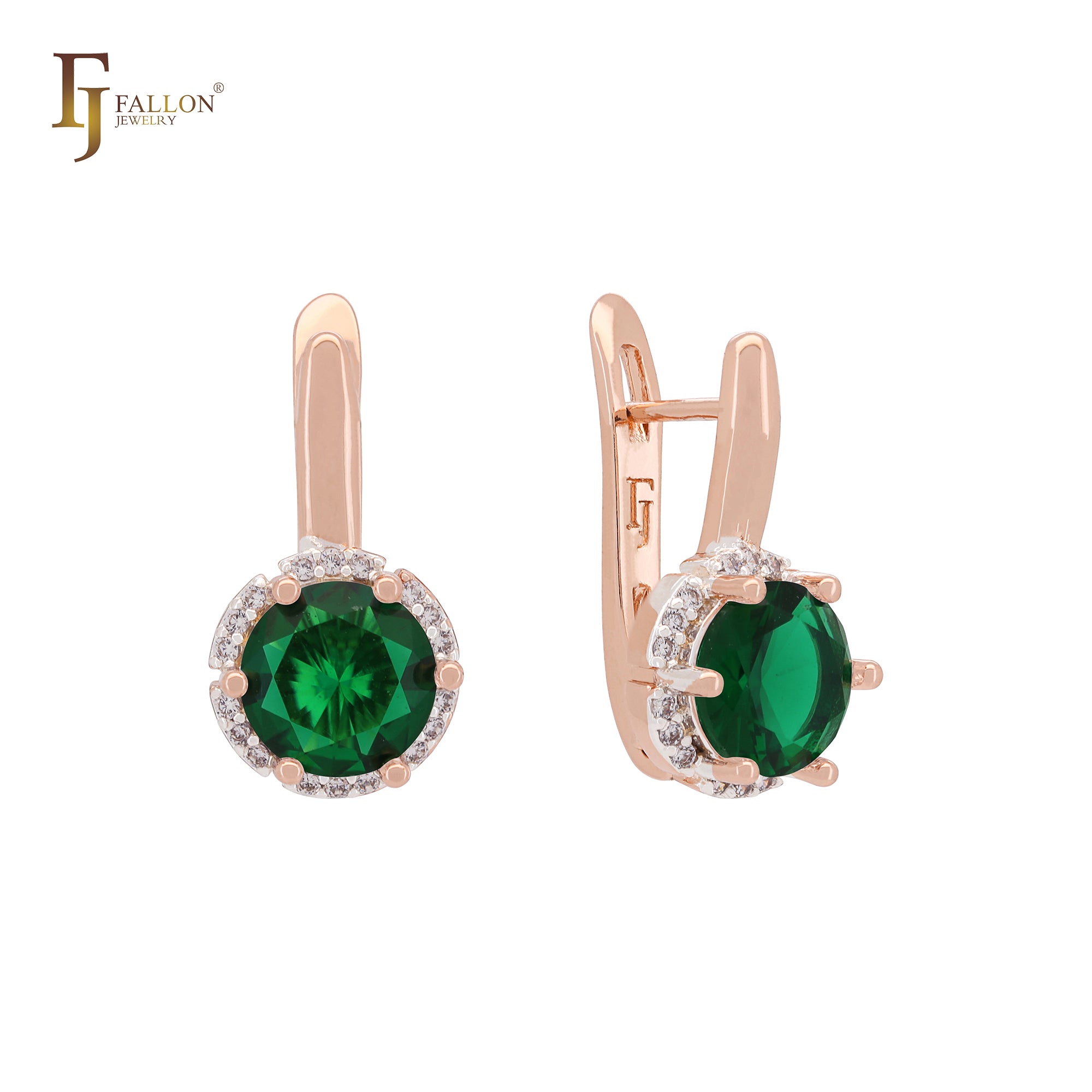 Solitaire Halo Big Rounded Colorful CZ Rose Gold two tone Clip-On Earrings