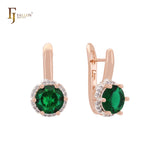 Solitaire Halo Big Rounded Colorful CZ Rose Gold two tone Clip-On Earrings