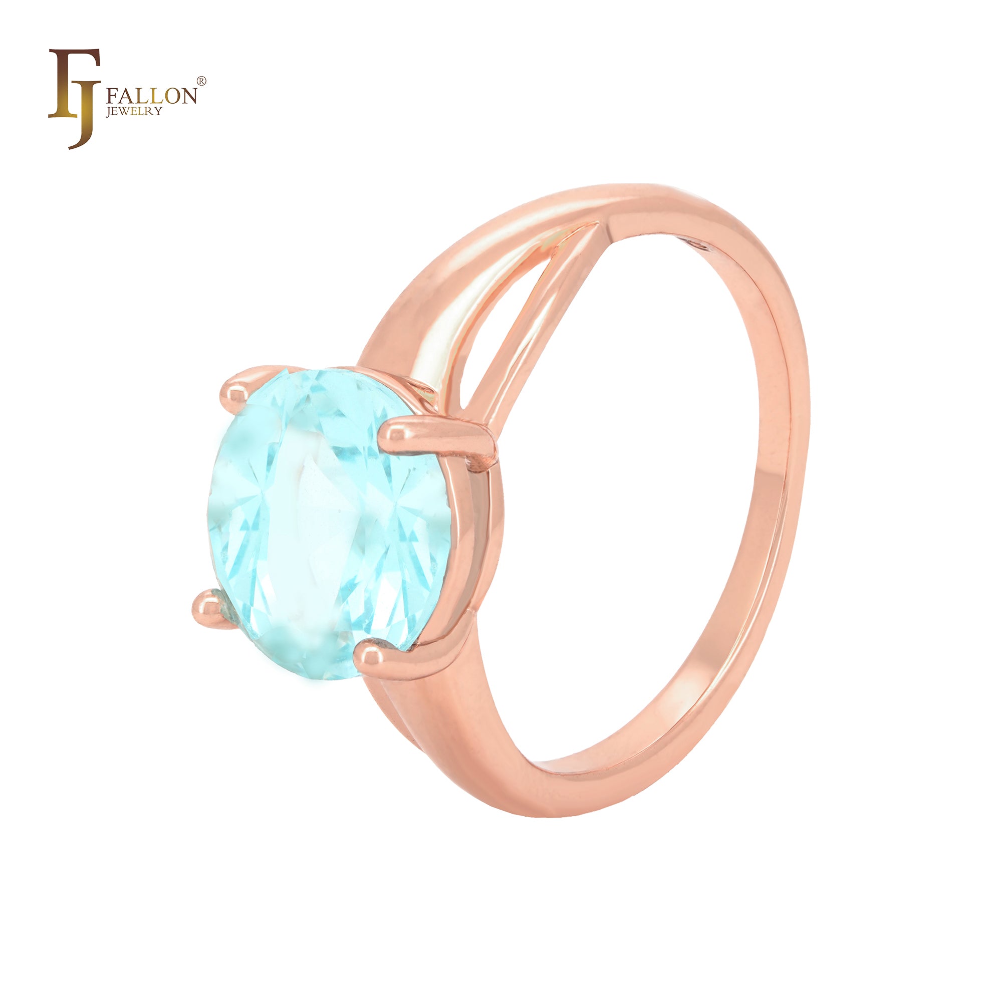 Anillos de compromiso de oro rosa con circonita cúbica azul lago y gran solitario