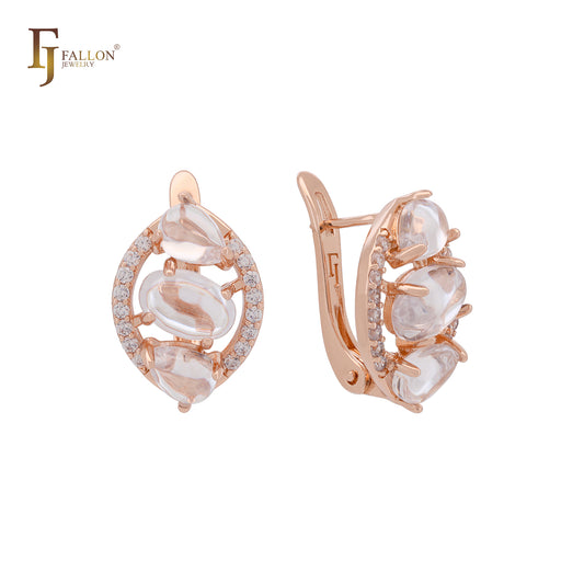 Triple Opaque Rounded CZs Rose Gold Clip-On Earrings`